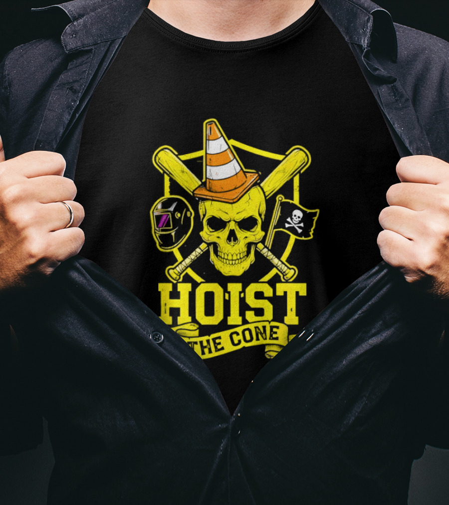 Hoist The Cone Pirate Skull Traffic Cone Baseball Crossbones T-Shirt