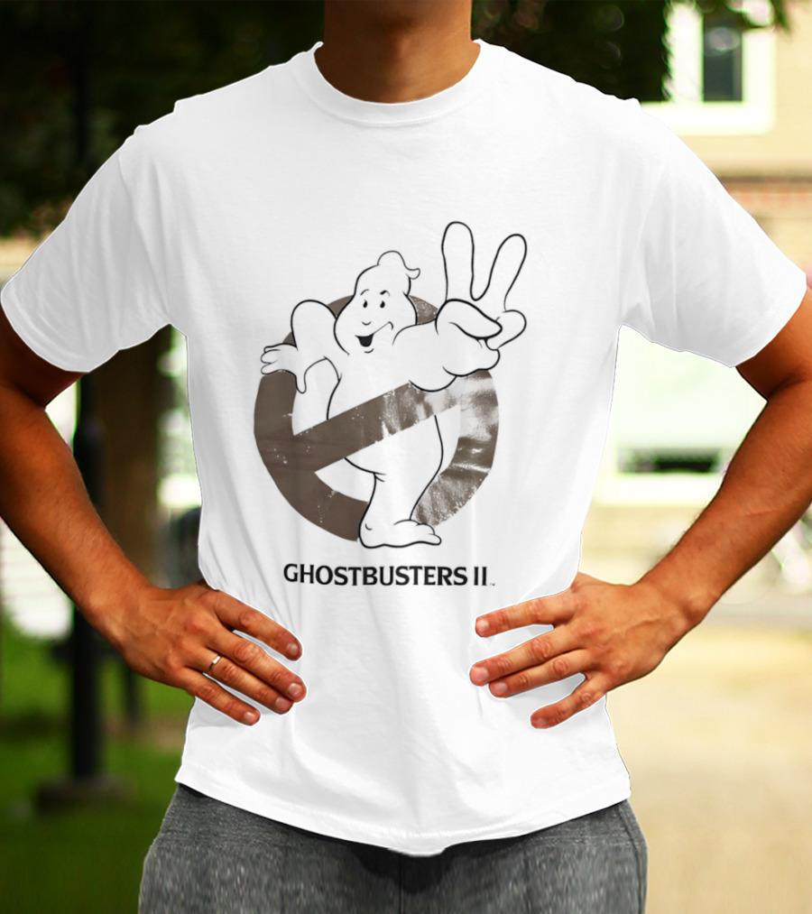 Ghostbusters II Classic Movie Logo With Peace Sign Ghost T-Shirt