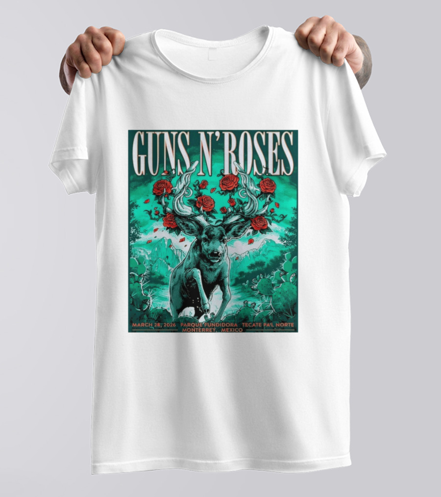 Guns N' Roses Monterrey March 28 2026 Tecate Pa'l Norte Parque Fundidora T-Shirt