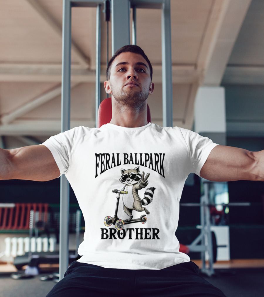 Feral Ballpark Brother Raccoon On Scooter With Peace Sign T-Shirt