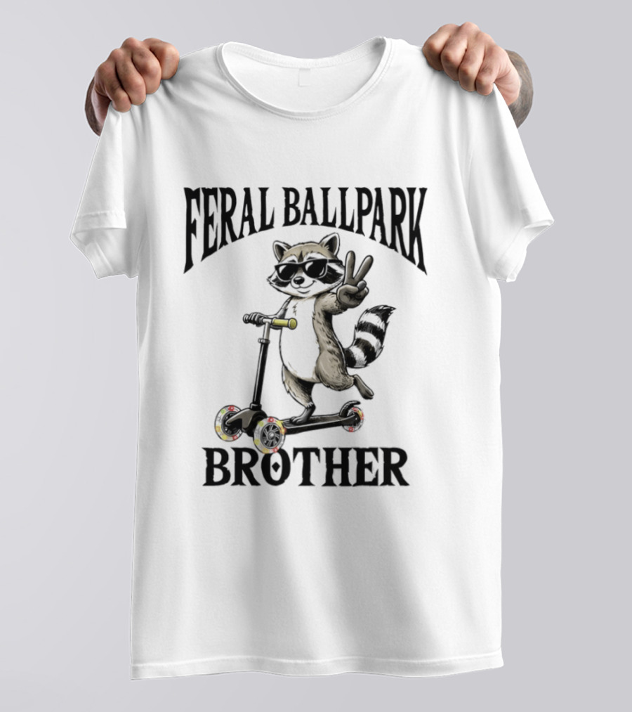 Feral Ballpark Brother Raccoon On Scooter With Peace Sign T-Shirt