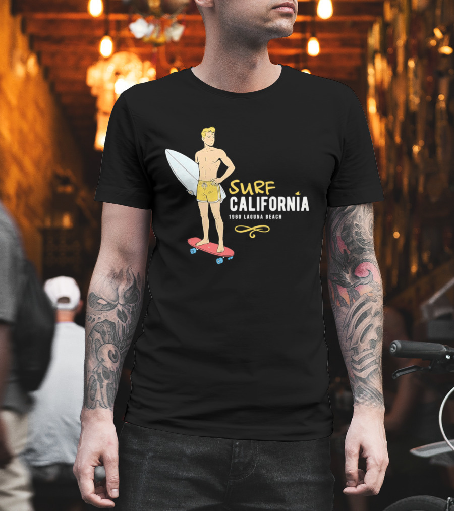 Surf California Laguna Beach Surfer Skateboard Vintage Vibes T-Shirt