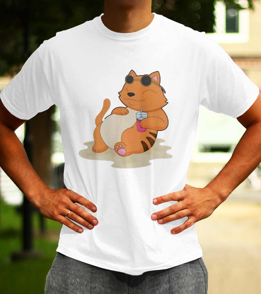 Cat Relaxing With Sunglasses And Drink On Beach Summer Vibes T-Shirt