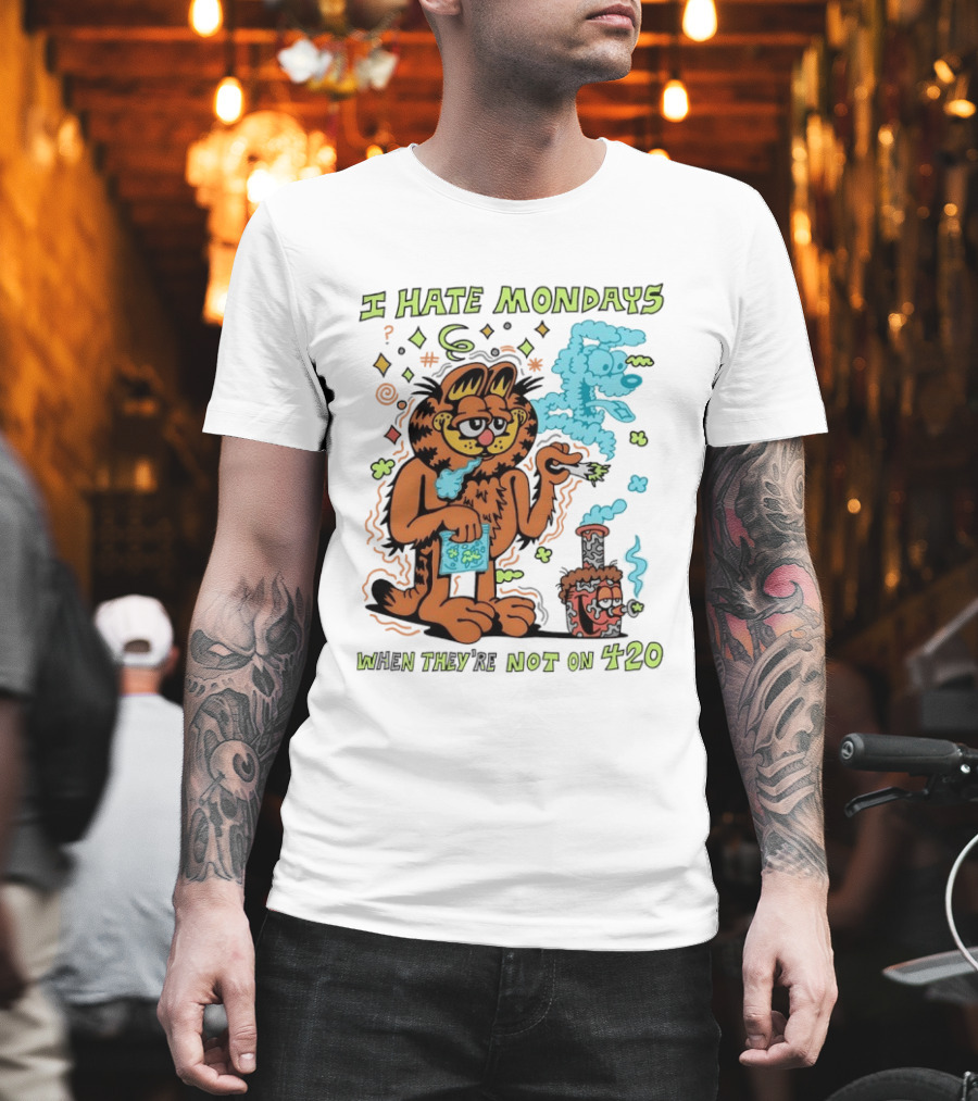 I Hate Mondays Orange Cat When They're Not On 420 Smoking Cartoon T-Shirt