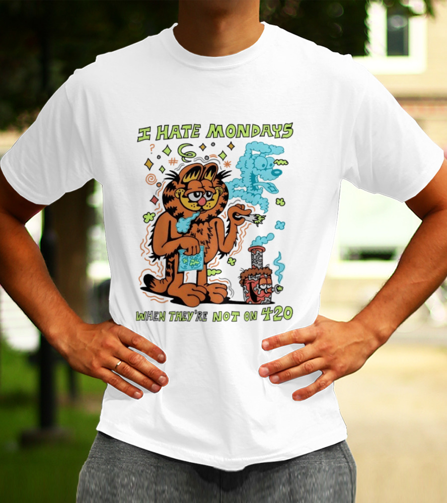 I Hate Mondays Orange Cat When They're Not On 420 Smoking Cartoon T-Shirt