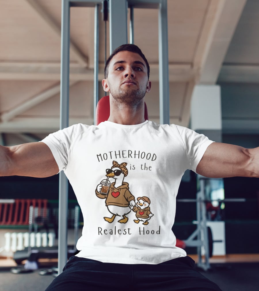 Motherhood Is The Realest Hood Duck With Heart And Coffee T-Shirt