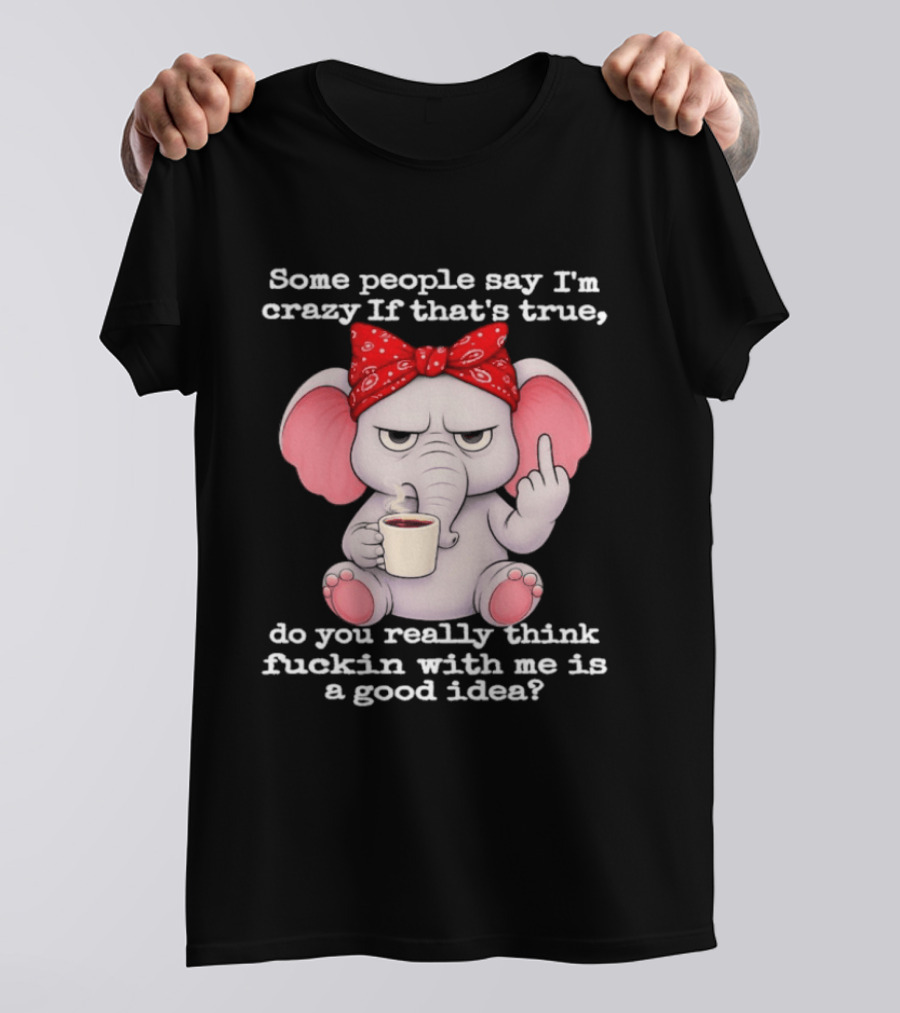 Some People Say I'm Crazy Elephant With Red Bandana And Coffee Middle Finger Message T-Shirt