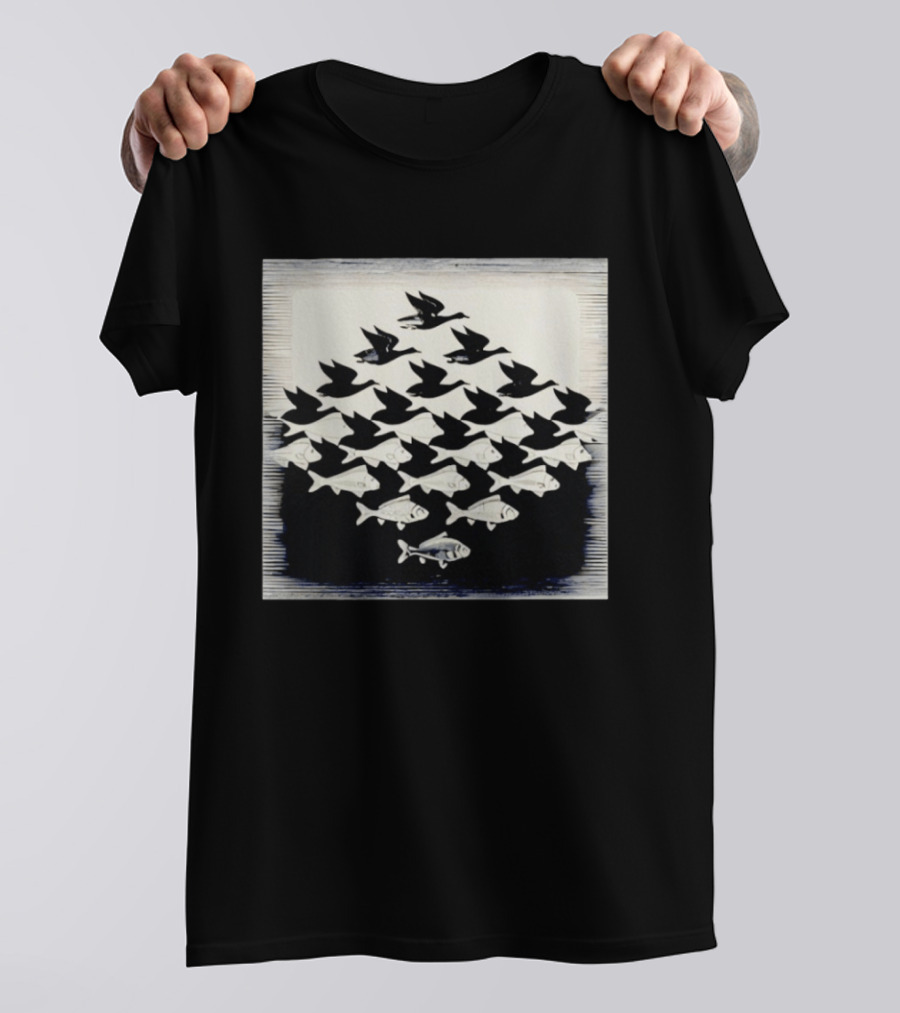 MC Escher Sky And Water Tessellation Optical Illusion T-Shirt