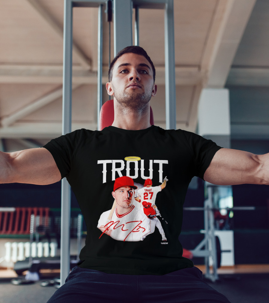Mike Trout Los Angeles Angels 27 Halo Collage T-Shirt