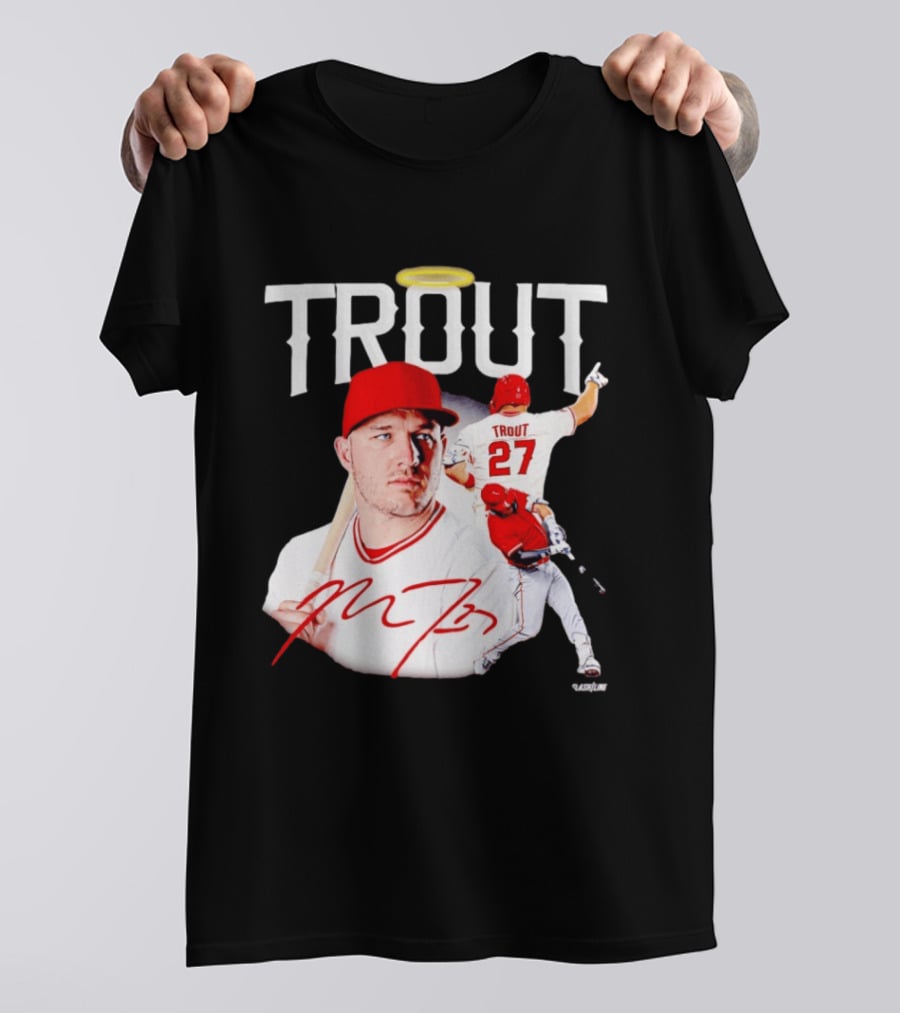Mike Trout Los Angeles Angels 27 Halo Collage T-Shirt