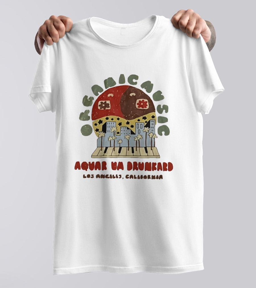 Organic Music Aquarium Drunkard Los Angeles California City Skyline Piano T-Shirt