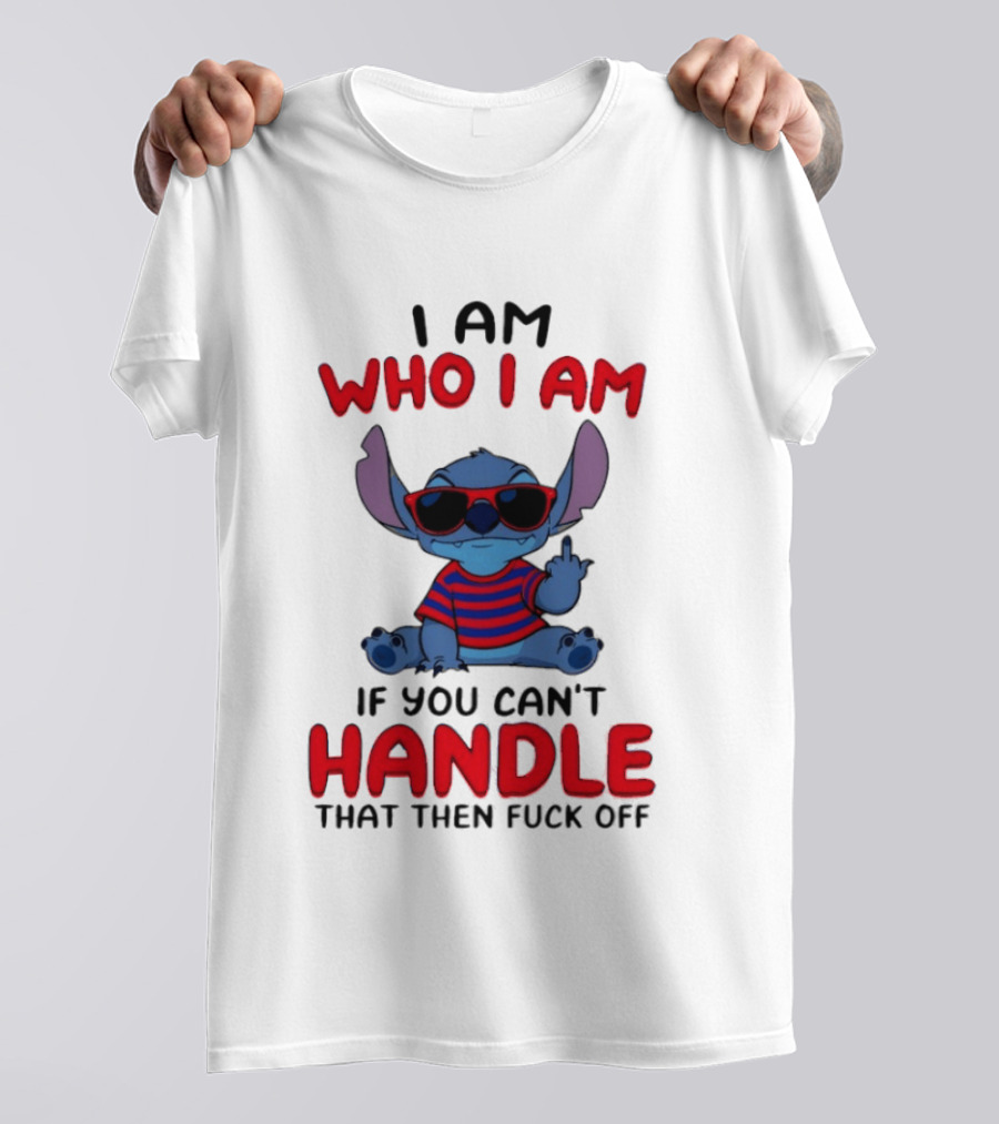 Stitch I Am Who I Am If You Can't Handle That Then Fuck Off Red Sunglasses Striped T-Shirt