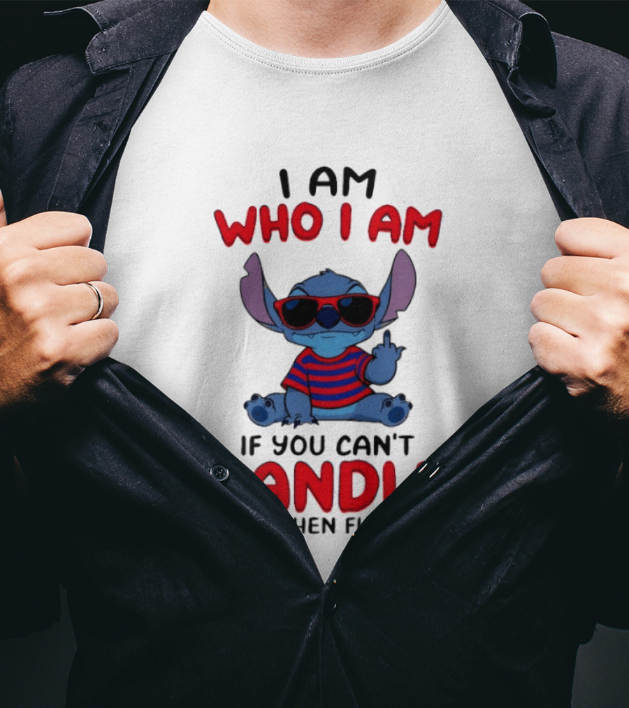 Stitch I Am Who I Am If You Can't Handle That Then Fuck Off Red Sunglasses Striped T-Shirt