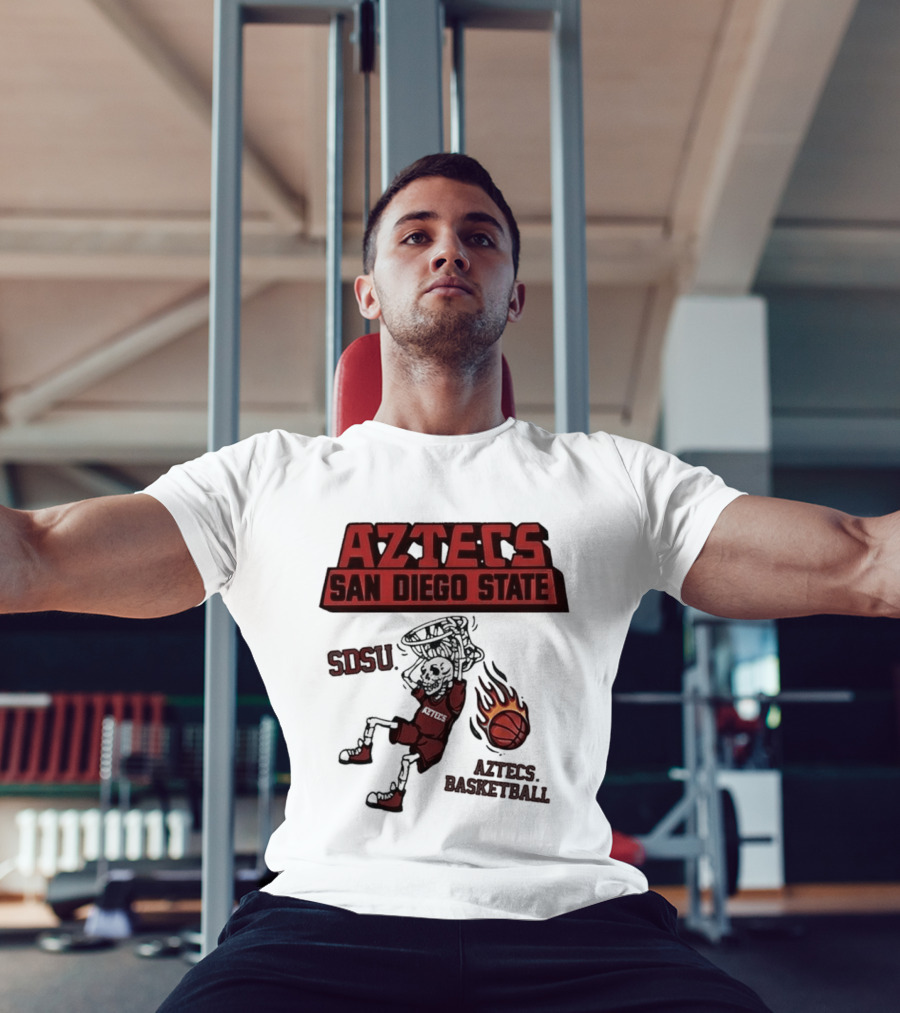 Aztecs San Diego State SDSU Skeleton Dunking Flaming Basketball T-Shirt
