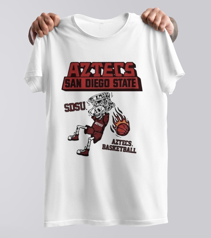 Aztecs San Diego State SDSU Skeleton Dunking Flaming Basketball T-Shirt