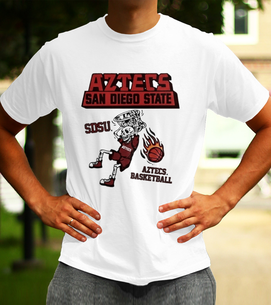 Aztecs San Diego State SDSU Skeleton Dunking Flaming Basketball T-Shirt