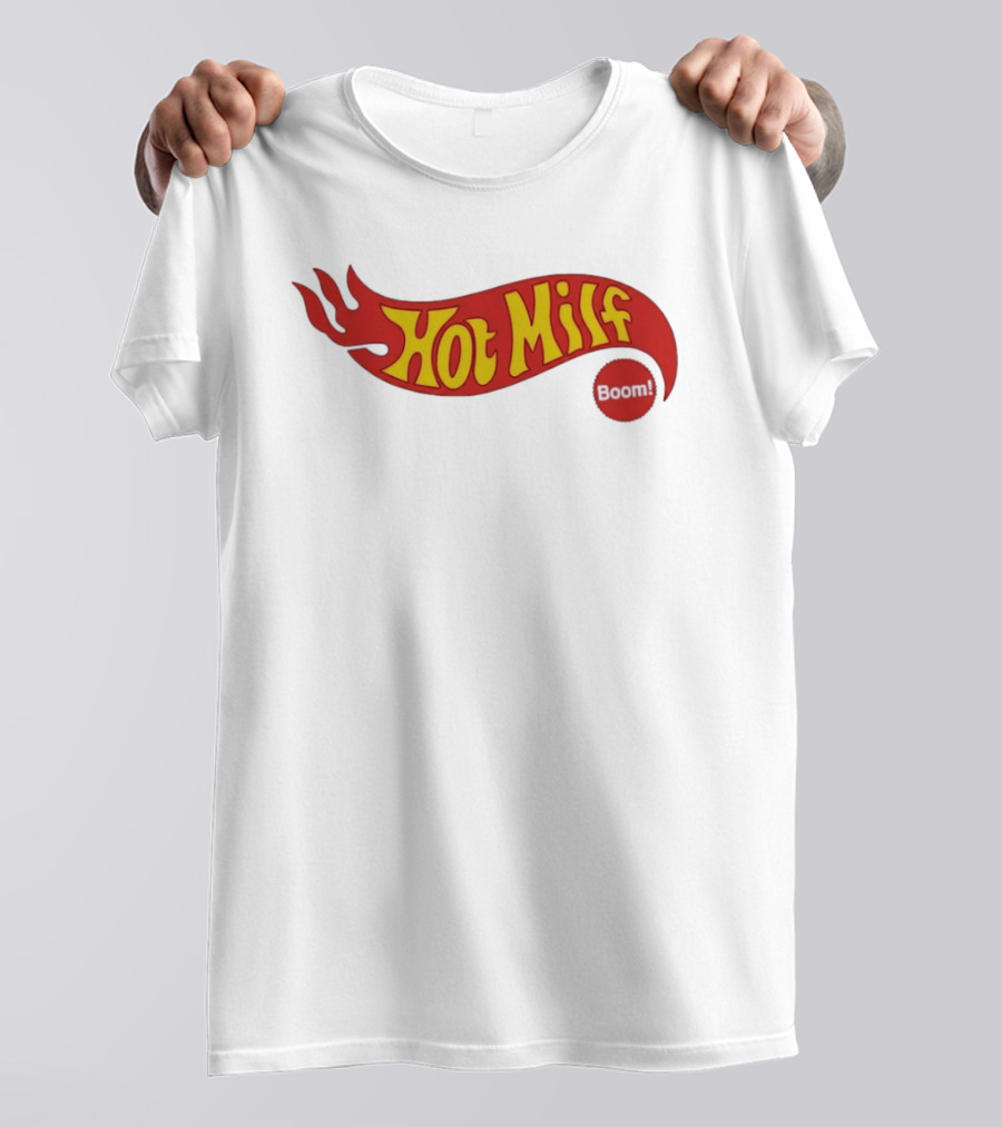 Hot Milf Boom Flame Motif T-Shirt