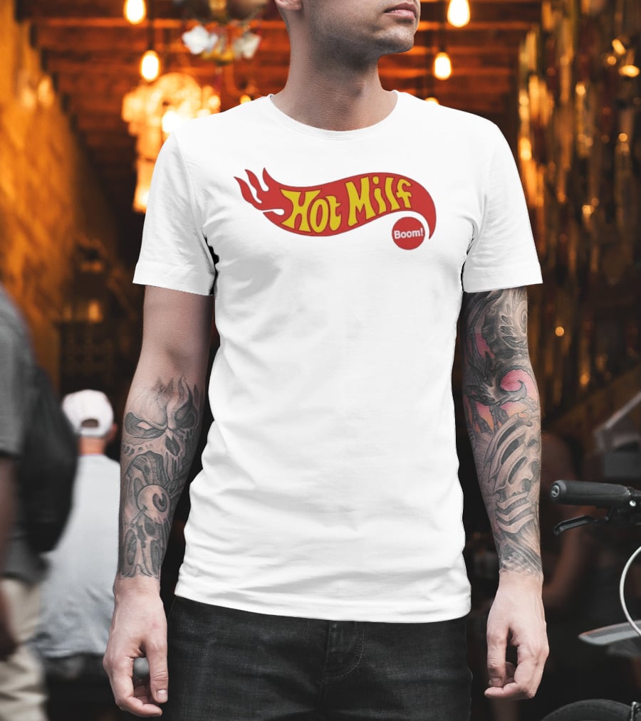 Hot Milf Boom Flame Motif T-Shirt