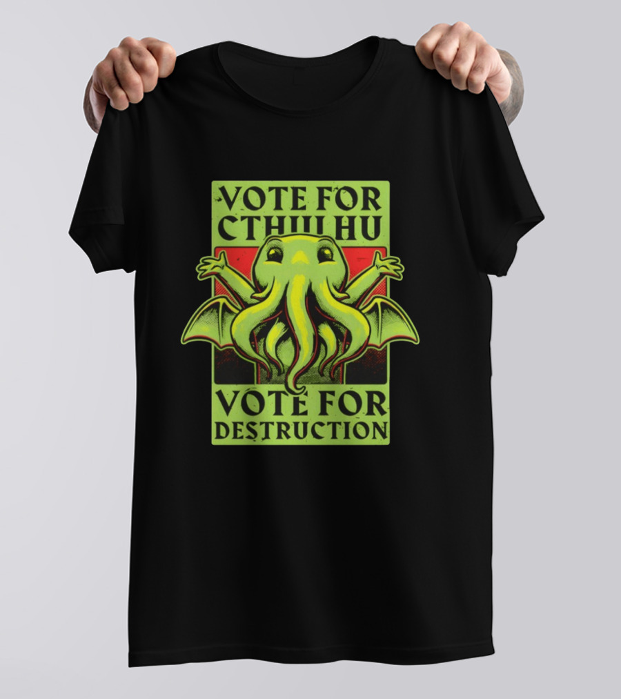 Vote For Cthulhu For Destruction Cartoon Alien Creature With Tentacles And Wings T-Shirt