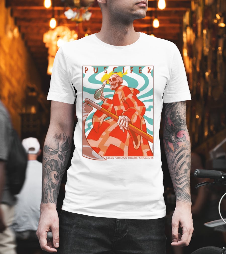 Puscifer Skeleton Art Chicago Theatre 2023 Concert Merchandise T-Shirt