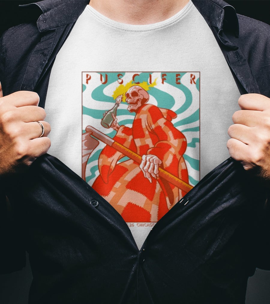 Puscifer Skeleton Art Chicago Theatre 2023 Concert Merchandise T-Shirt