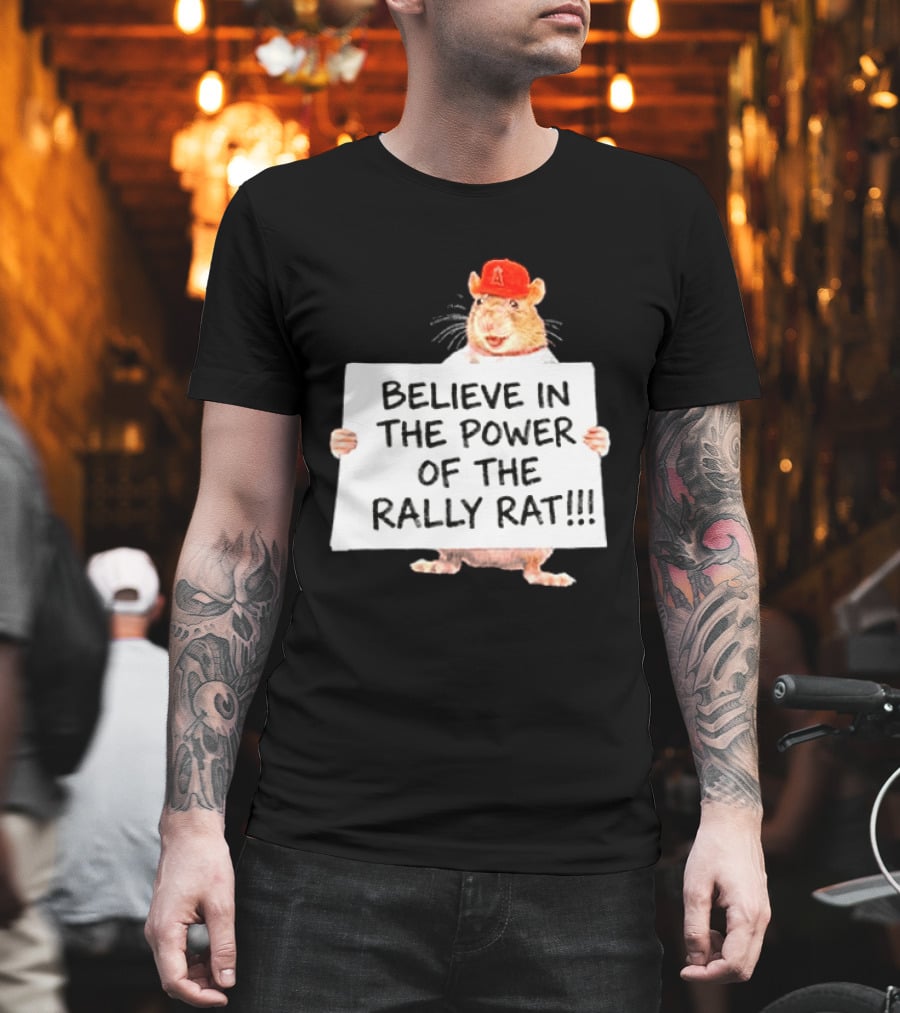 Believe In The Power Of The Rally Rat Red Cap Baseball Fan Spirit T-Shirt