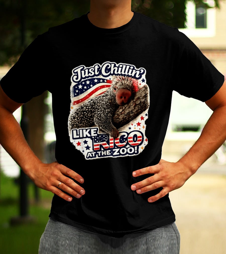 Just Chillin' Like Rico At The Zoo Patriotic Porcupine Vibes T-Shirt