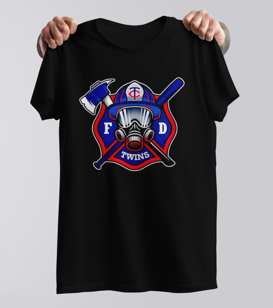 Minnesota Twins FD Firefighters Helmet Axe Baseball Bat T-Shirt