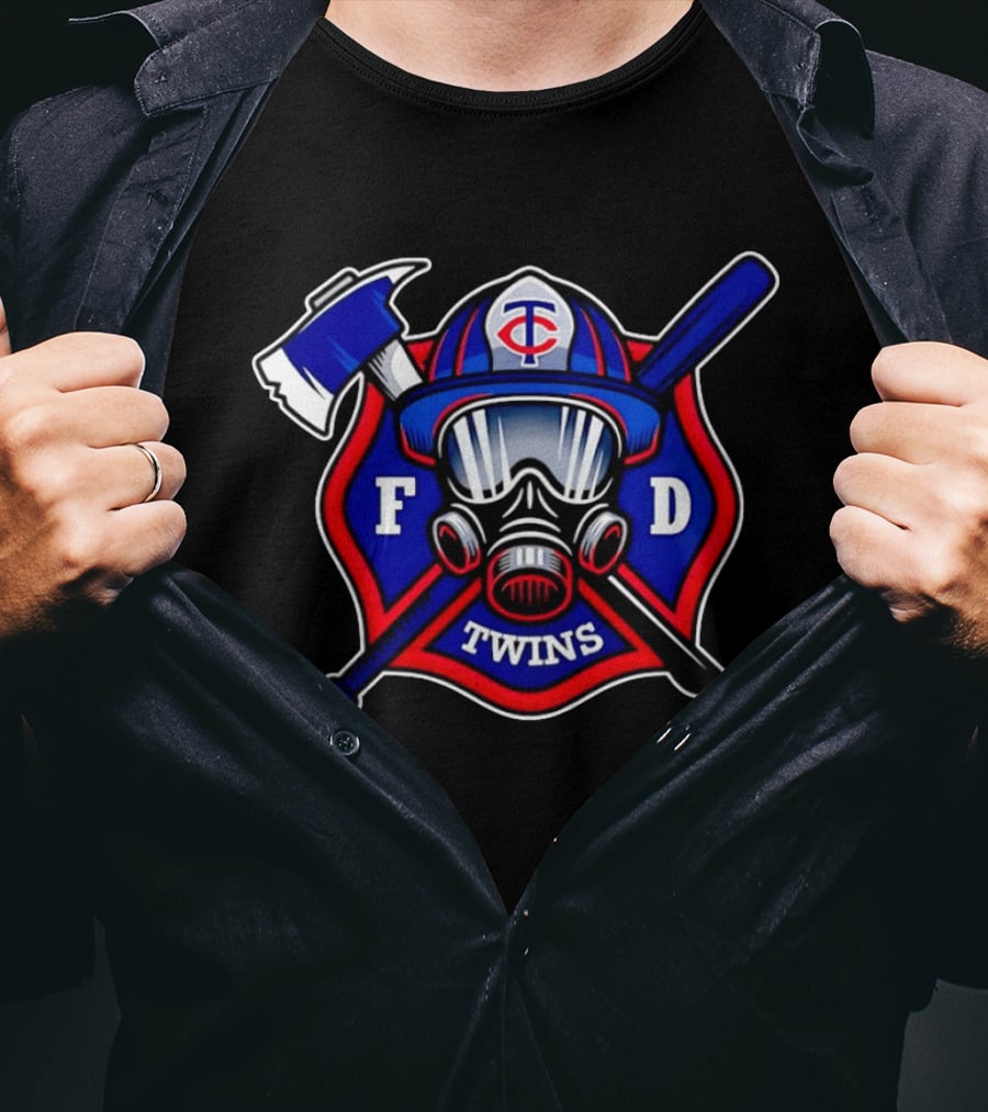 Minnesota Twins FD Firefighters Helmet Axe Baseball Bat T-Shirt