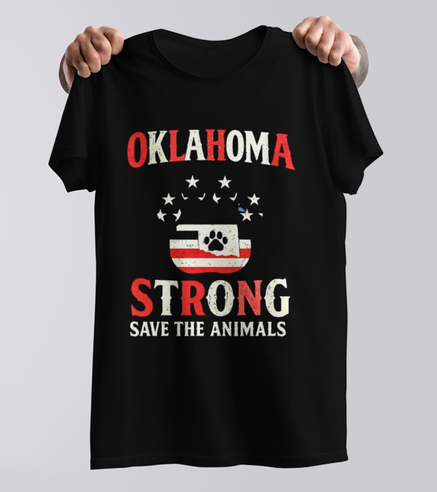 Oklahoma Strong Save The Animals Paw Print Flag Stars T-Shirt