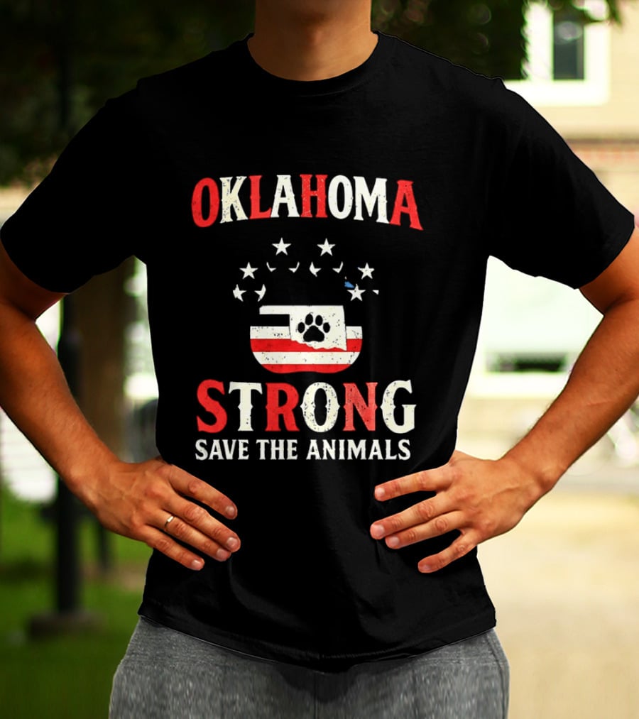 Oklahoma Strong Save The Animals Paw Print Flag Stars T-Shirt