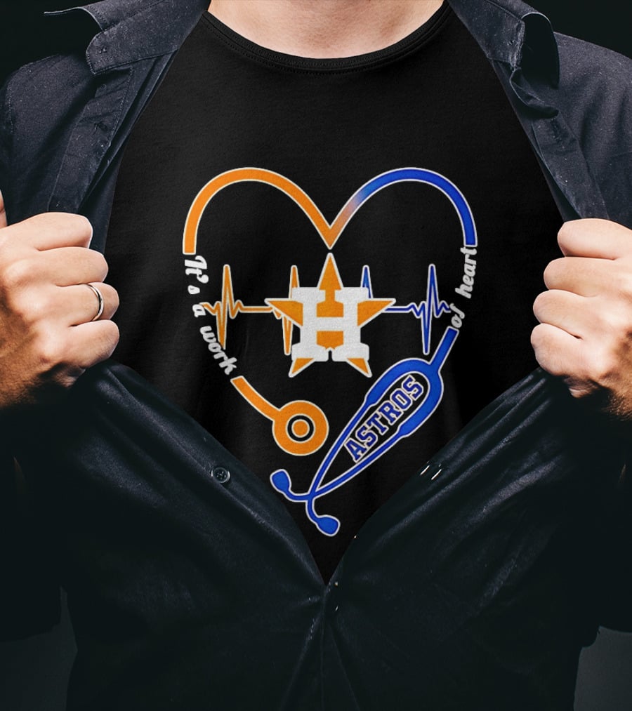 Houston Astros Nurse Heartbeat Stethoscope It's A Work Of Heart MLB T-Shirt