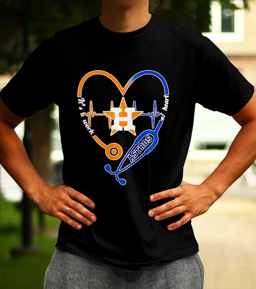 Houston Astros Nurse Heartbeat Stethoscope It's A Work Of Heart MLB T-Shirt