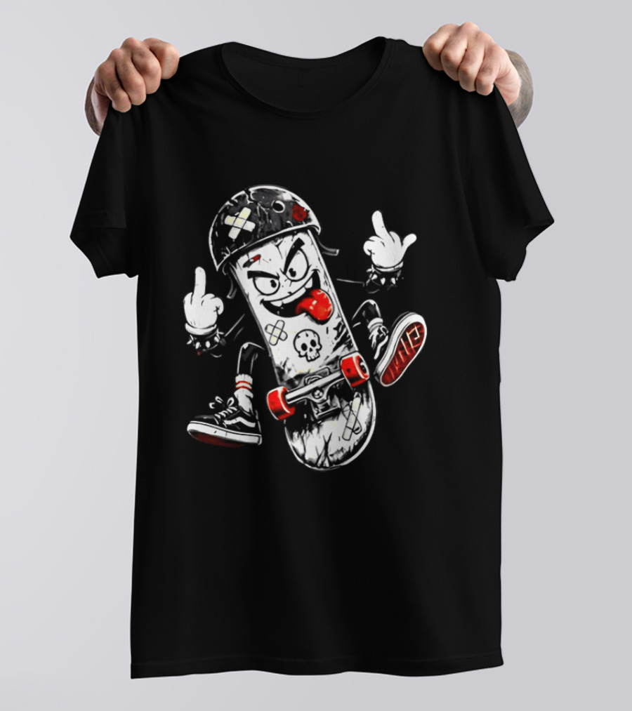 Skull Face Skateboard Cartoon Character With Attitude T-Shirt