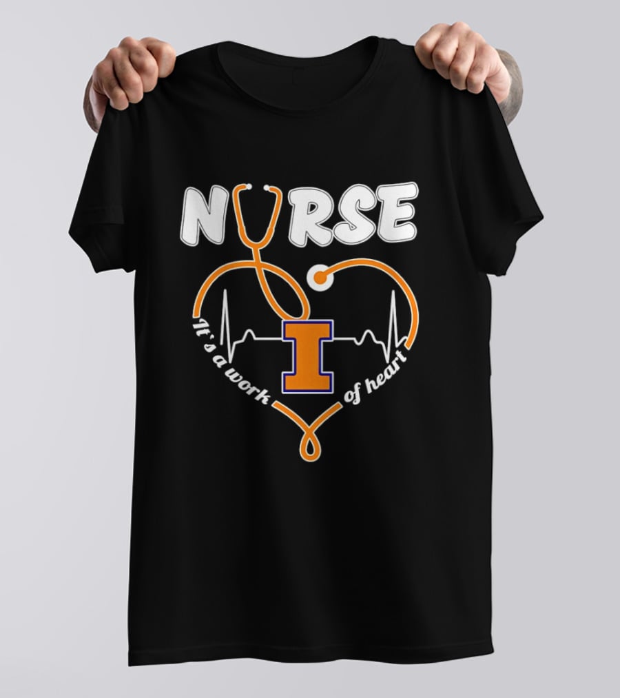 Nurse Illinois Fighting Illini It's A Work Of Heart Stethoscope Heart T-Shirt