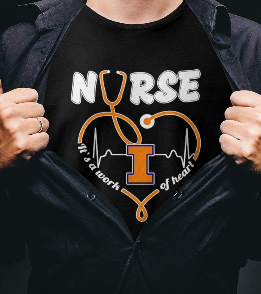 Nurse Illinois Fighting Illini It's A Work Of Heart Stethoscope Heart T-Shirt
