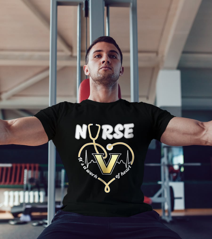 Nurse It's A Work Of Heart Vanderbilt Commodores Stethoscope Heart T-Shirt