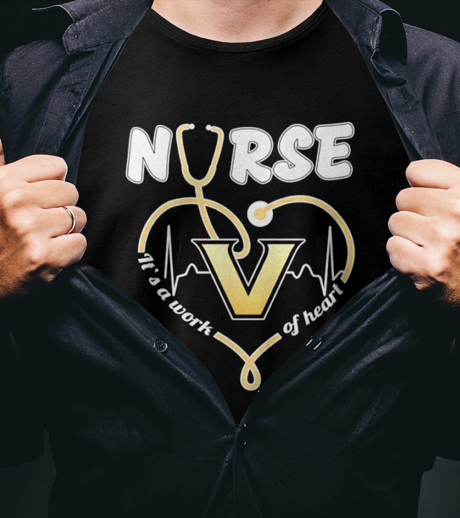 Nurse It's A Work Of Heart Vanderbilt Commodores Stethoscope Heart T-Shirt