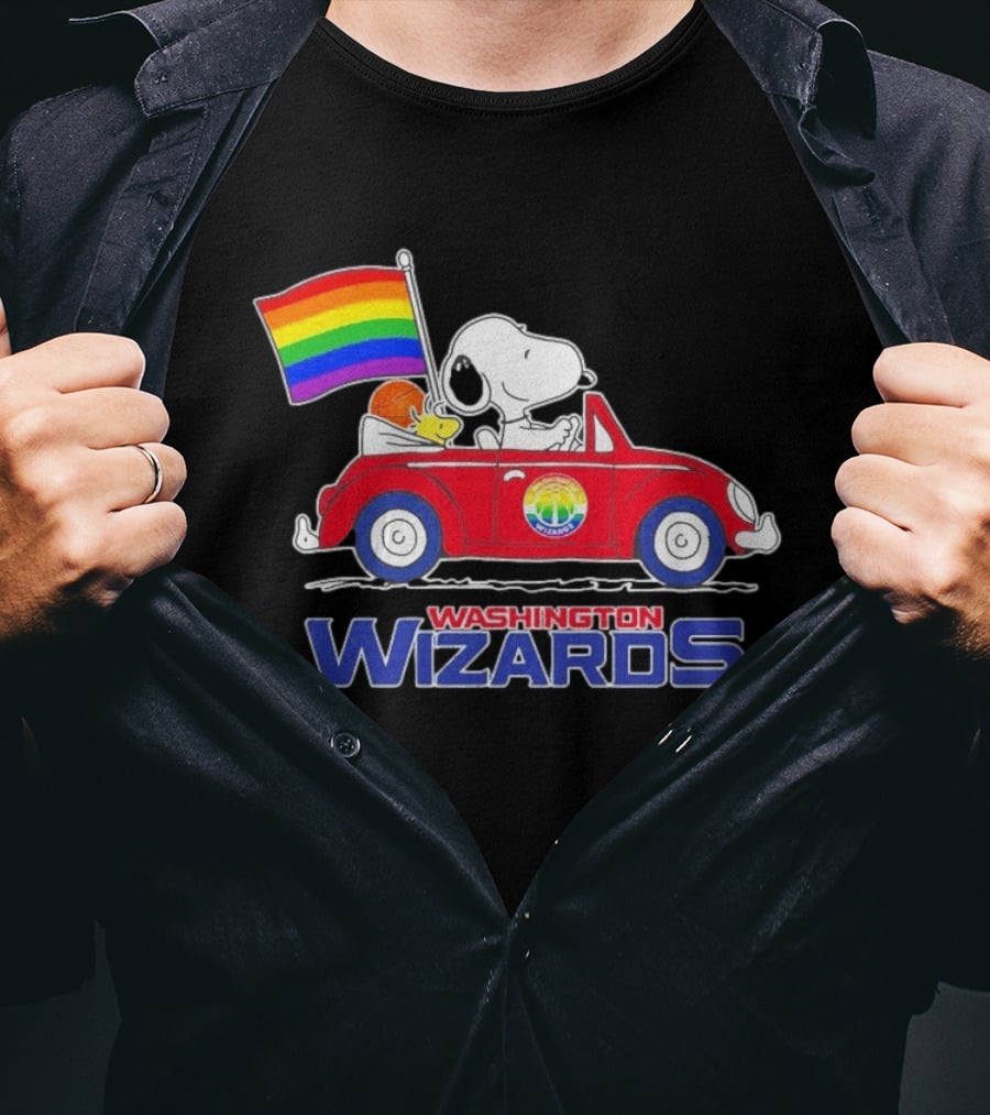 Washington Wizards Snoopy Woodstock Rainbow Pride Car T-Shirt