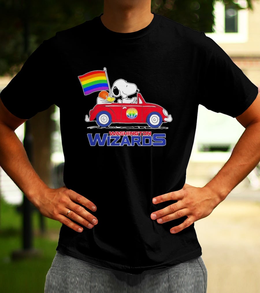Washington Wizards Snoopy Woodstock Rainbow Pride Car T-Shirt