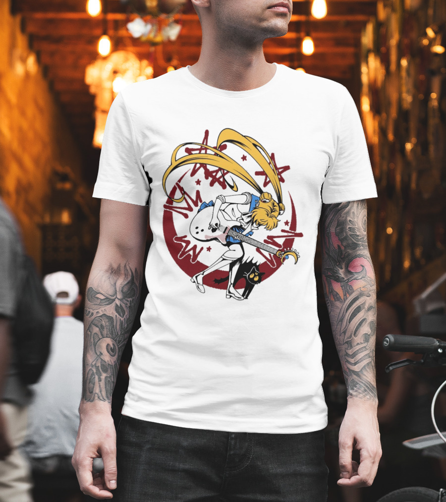 Rock N' Roll Moonlight Pop Culture Wizard Sailor Character Magic Guitar T-Shirt