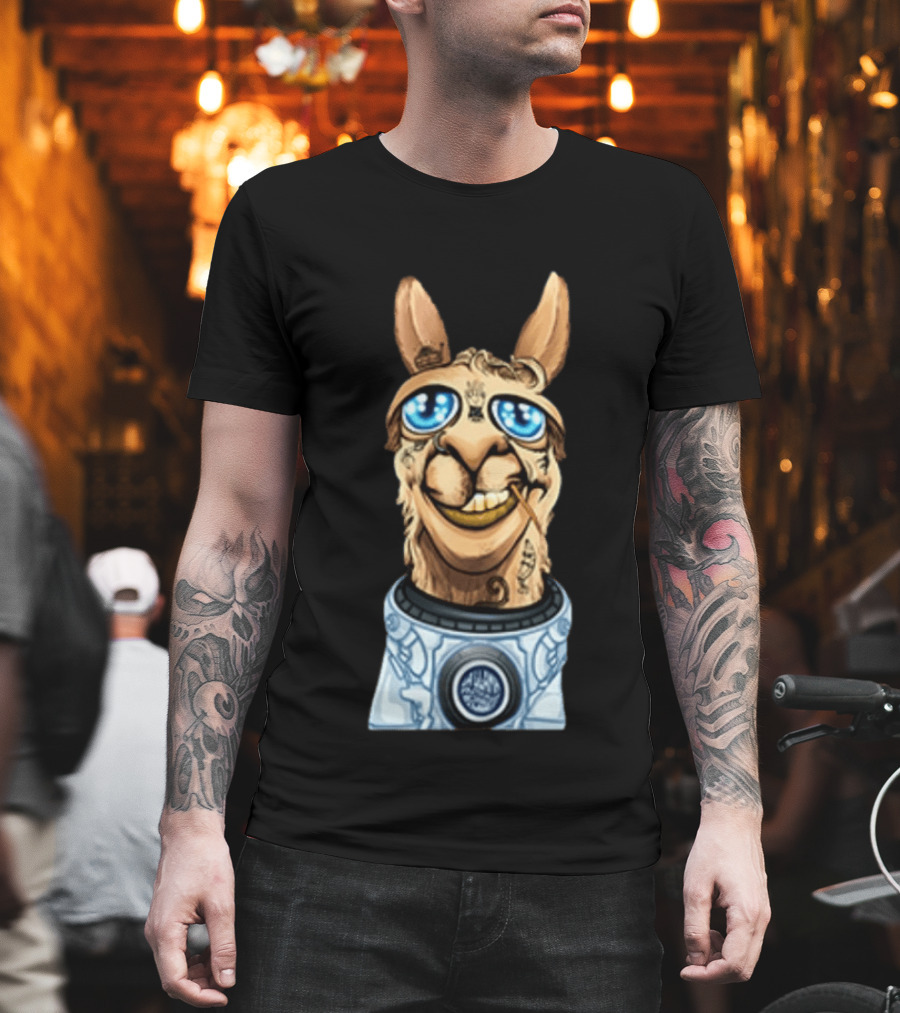 Astronaut Llama Space Adventure With Cosmic Glasses And Spacesuit T-Shirt