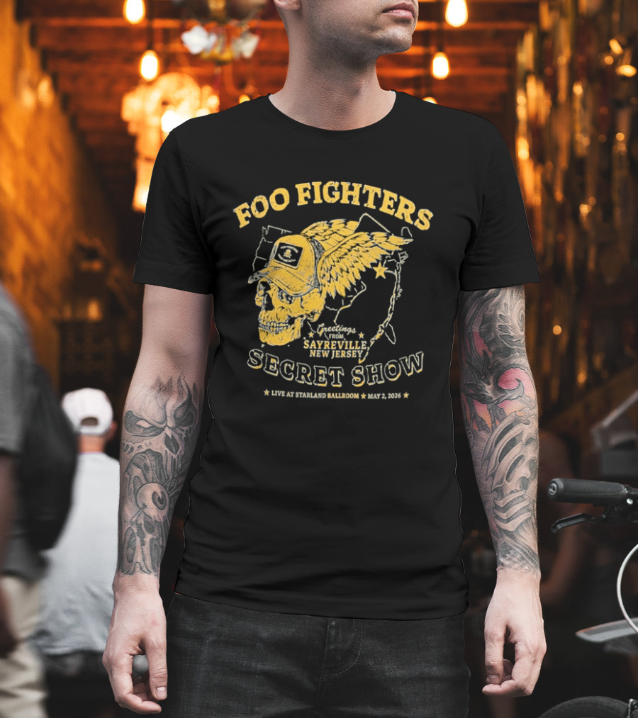 Foo Fighters Sayreville New Jersey 2026 Secret Show Winged Skull Starland Ballroom May 2 T-Shirt