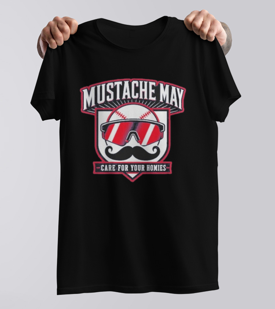 Mustache May 2026 Care For Your Homies Baseball Sunglasses Mustache T-Shirt