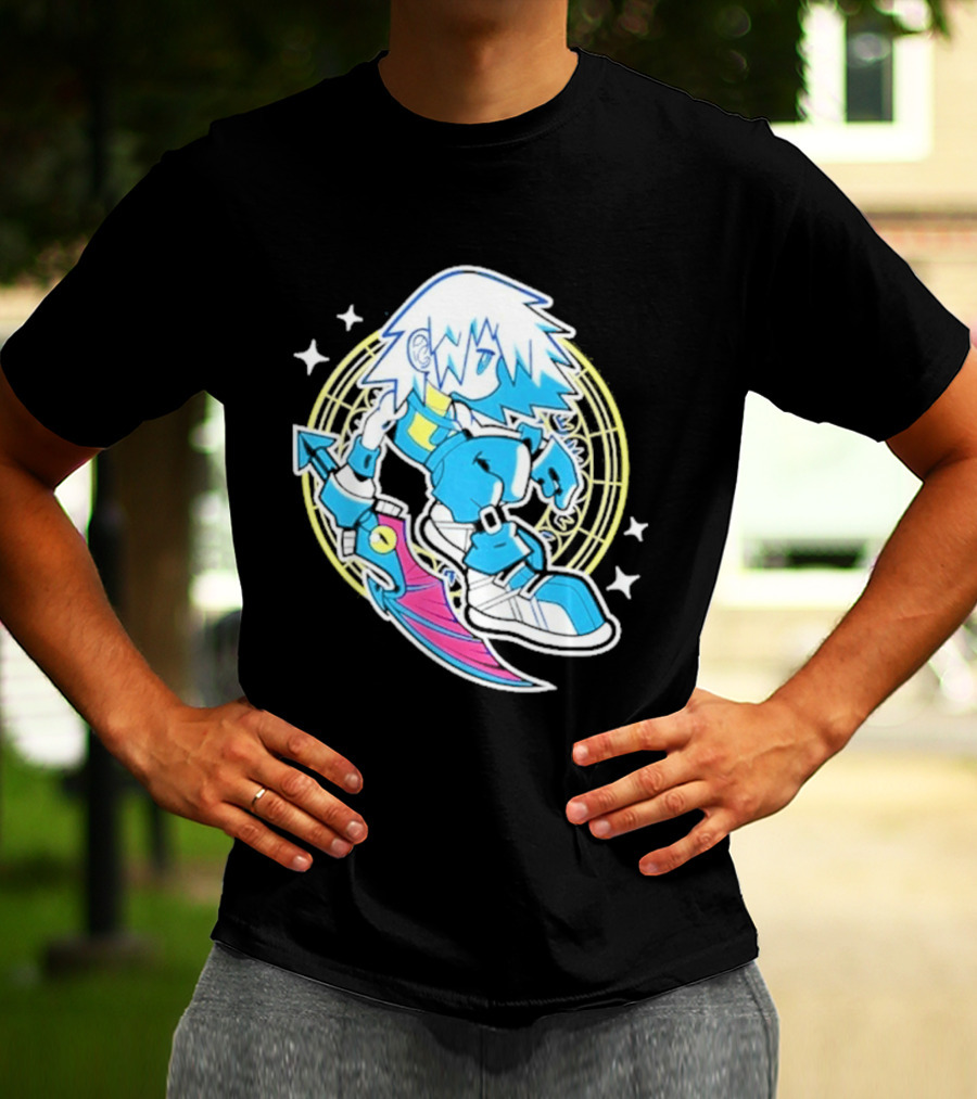 Riku Anime Cartoon Character With Sword And Stars In Pastel T-Shirt