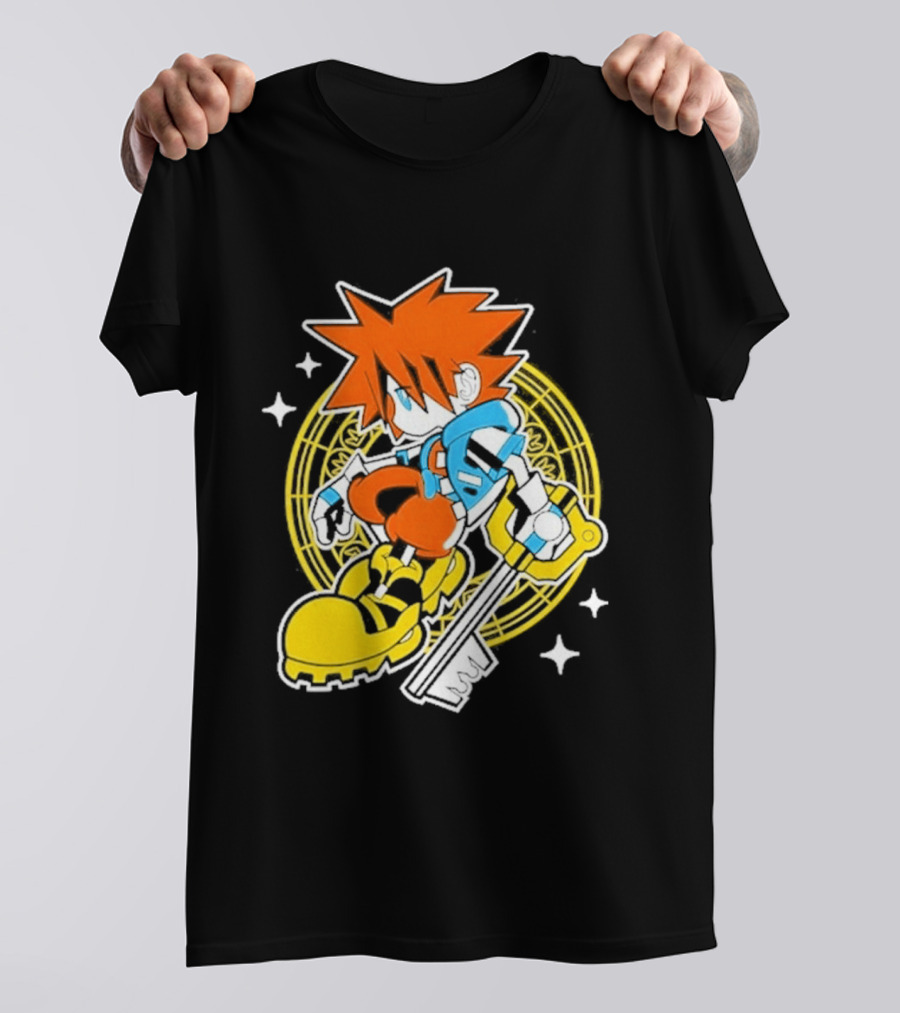 Sora Keyblade Cartoon Character With Bold Colors And Magic Circle T-Shirt
