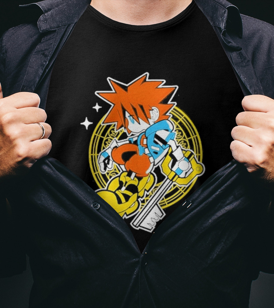 Sora Keyblade Cartoon Character With Bold Colors And Magic Circle T-Shirt