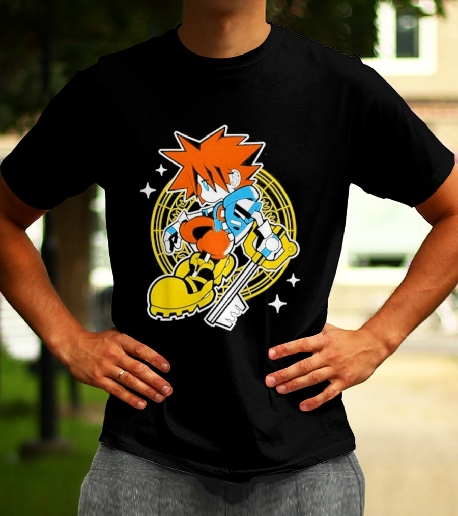Sora Keyblade Cartoon Character With Bold Colors And Magic Circle T-Shirt