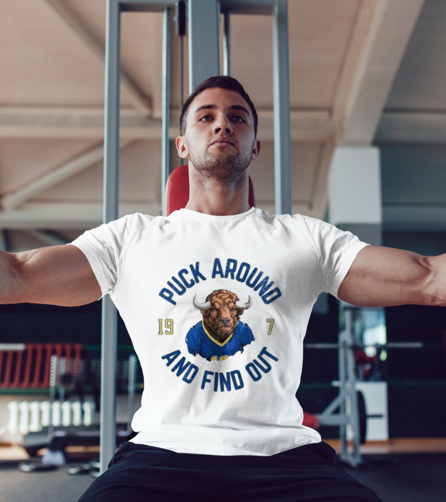 Buffalo Sabres Puck Around And Find Out 1970 Buffalo Head Hockey T-Shirt
