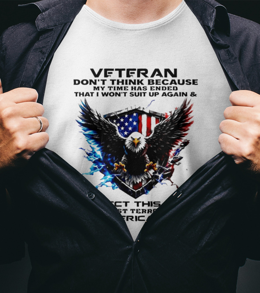 Veteran Protect This Flag Against Terrorism On American Soil Eagle USA Flag T-Shirt